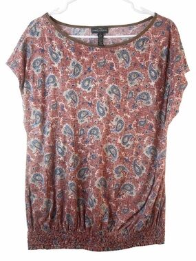 Lauren Jeans Co Ralph Lauren Paisley Boho Top XL Smocked Hem Cotton